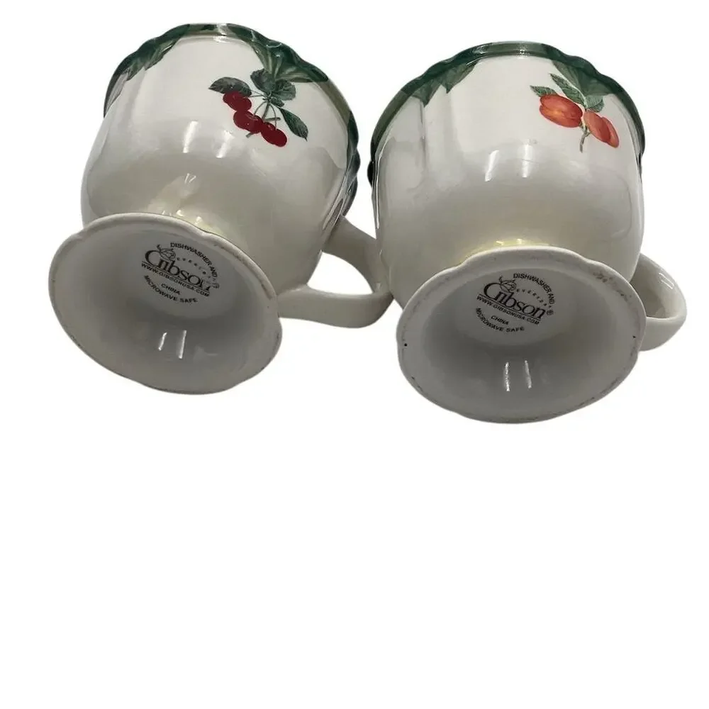 Vintage Gibson Ceramic Pedestal Mugs‎ Set of 2 Hand-Painted Fruit Design